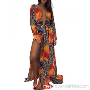 BIUBIU Women's Chiffon Long Sleeve Beachwear Swimwear Bikini Cover up Floral Split Long Maxi Beach Dress Orange B0765WH7DF